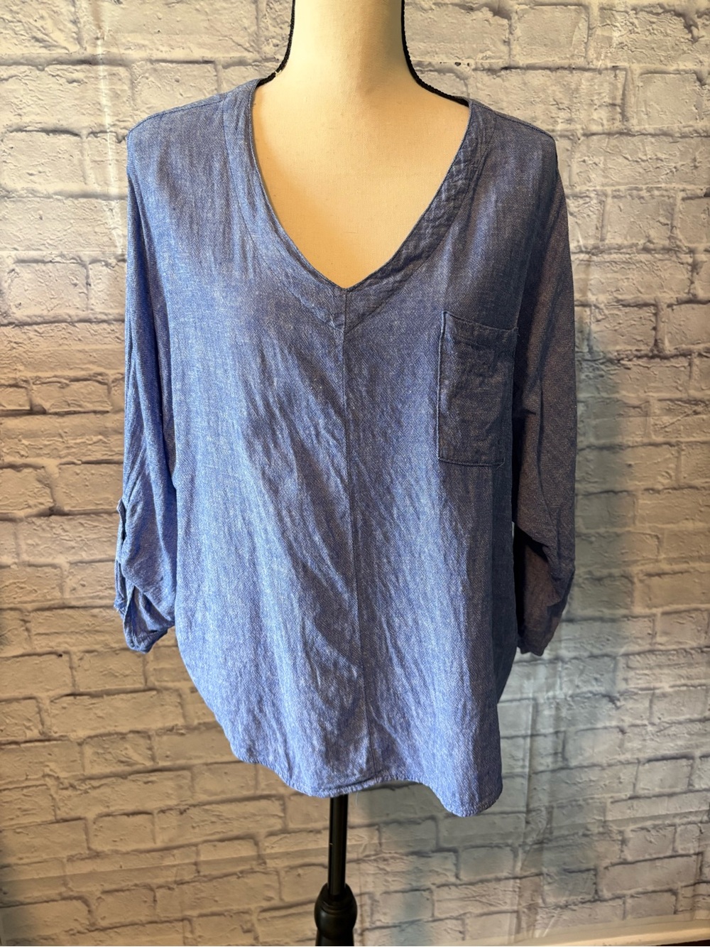 Cato Light Blue V-Neck Tunic with Chest Pocket